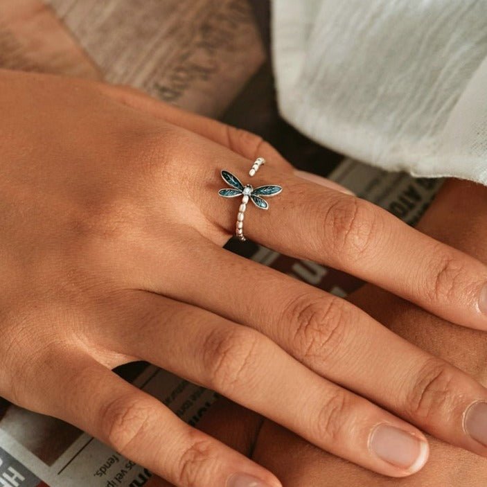 Anel Ajustável Prata Libélula