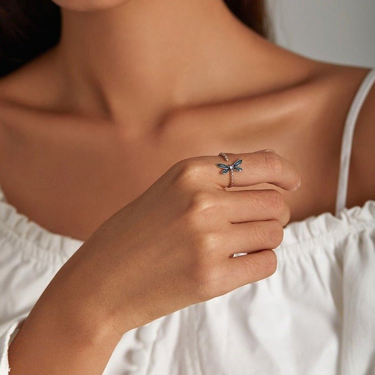 Anel Ajustável Prata Libélula