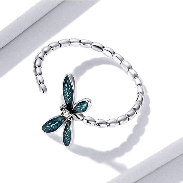 Anel Ajustável Prata Libélula