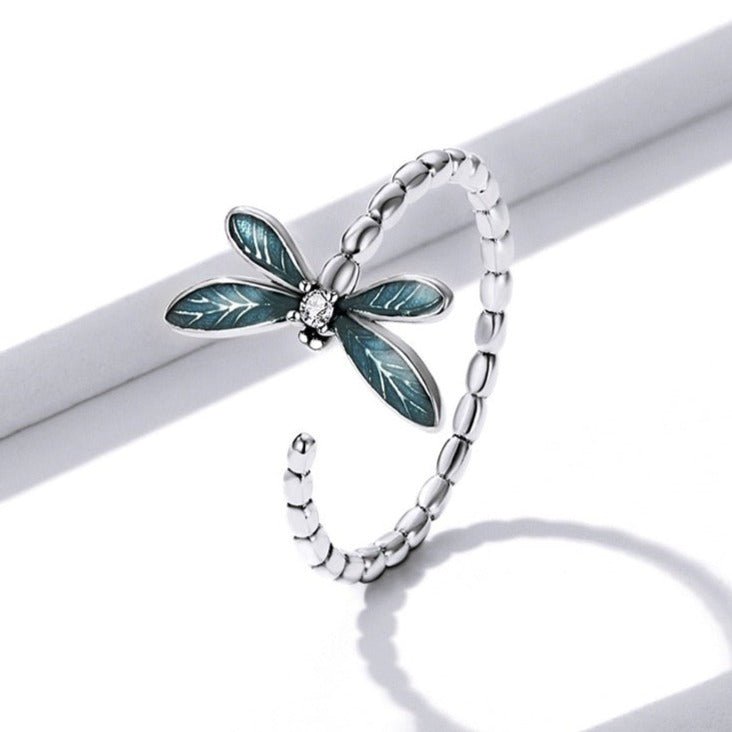 Anel Ajustável Prata Libélula