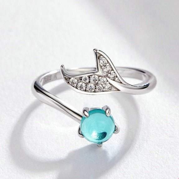 Anel Ajustável Prata Sereia Oceano Azul
