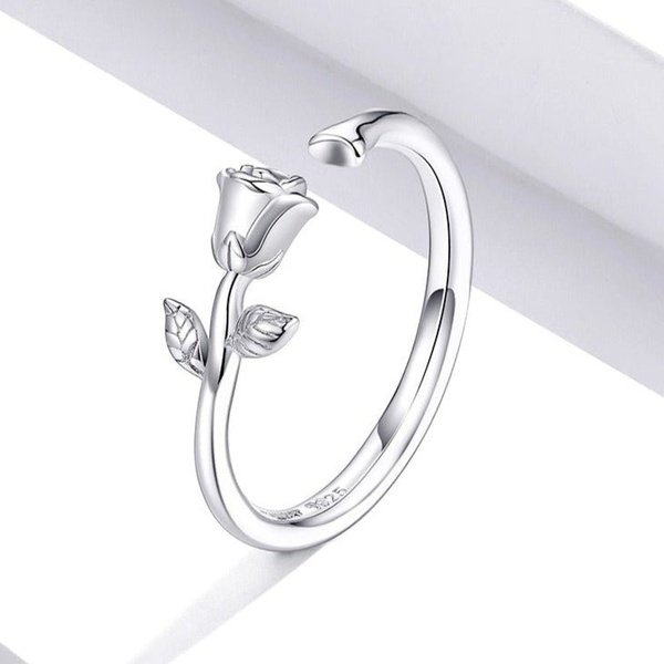 Anel Ajustável Rosa Prata