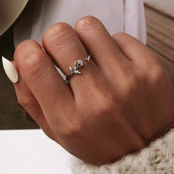 Anel Ajustável Rosa Prata