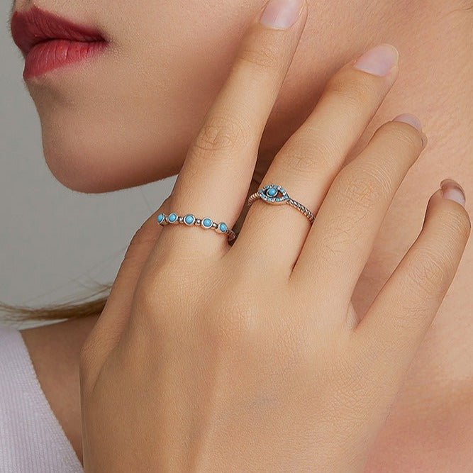 Anel Ajustável Torcido Turquesa Prata