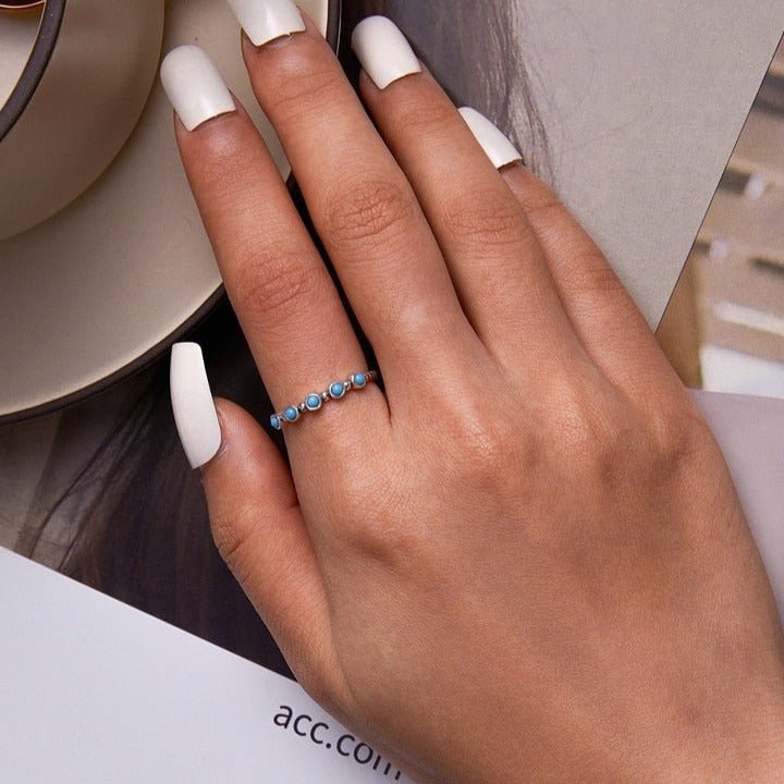 Anel Ajustável Torcido Turquesa Prata