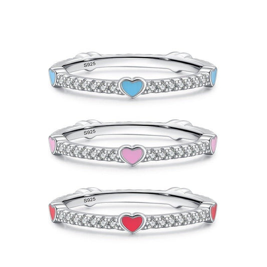 Anel Corações Coloridos Prata