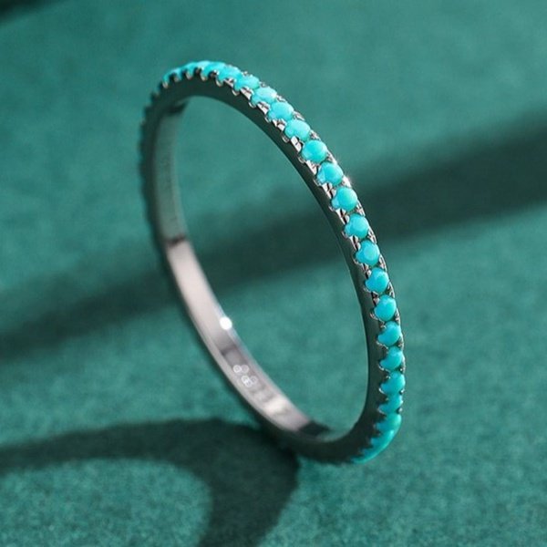 Anel Prata Cravejado de Turquesa