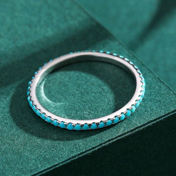 Anel Prata Cravejado de Turquesa