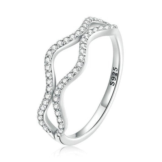 Anel Ondulado de Zircônia Prata