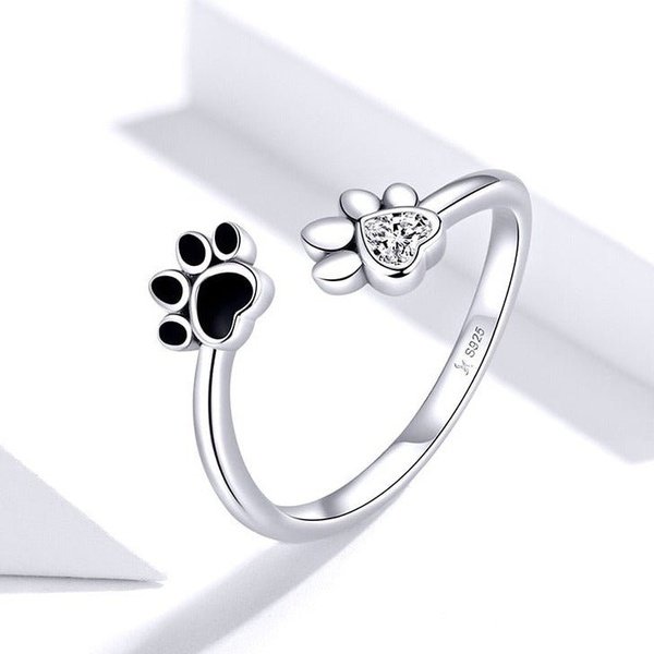 Anel Prata Ajustável Patinhas