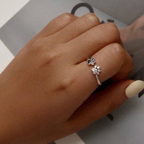 Anel Prata Ajustável Patinhas