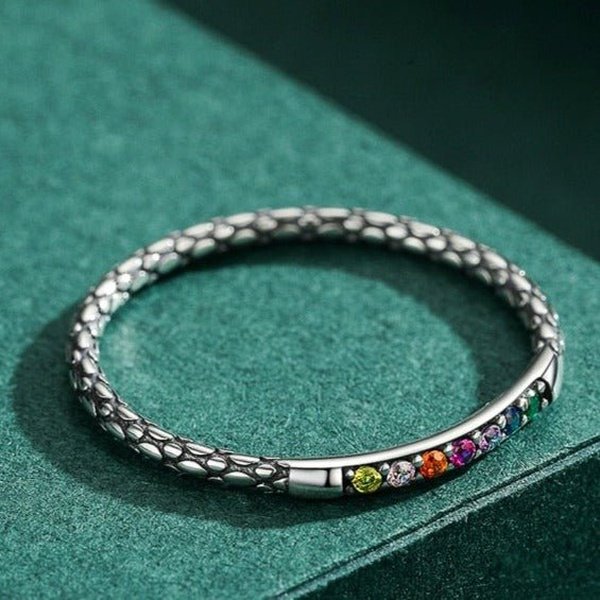 Anel Prata Cobra Rainbow