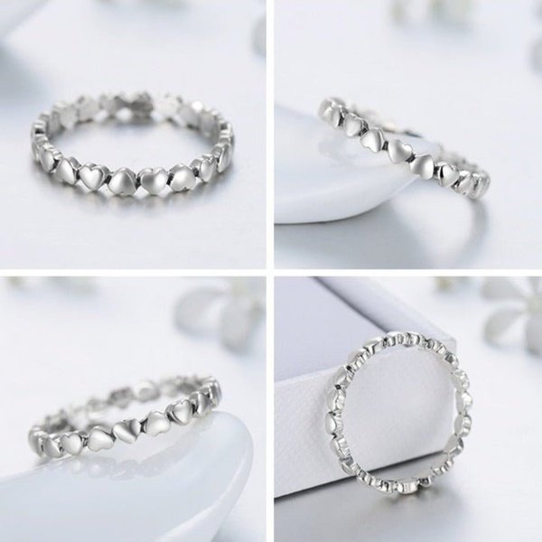 Anel Prata Corações