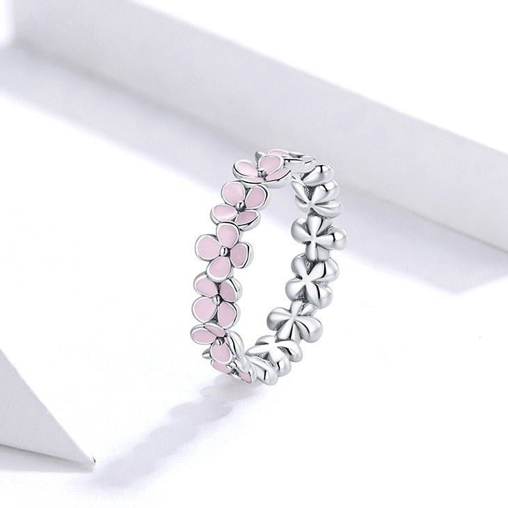 Anel de Flores Rosas Prata