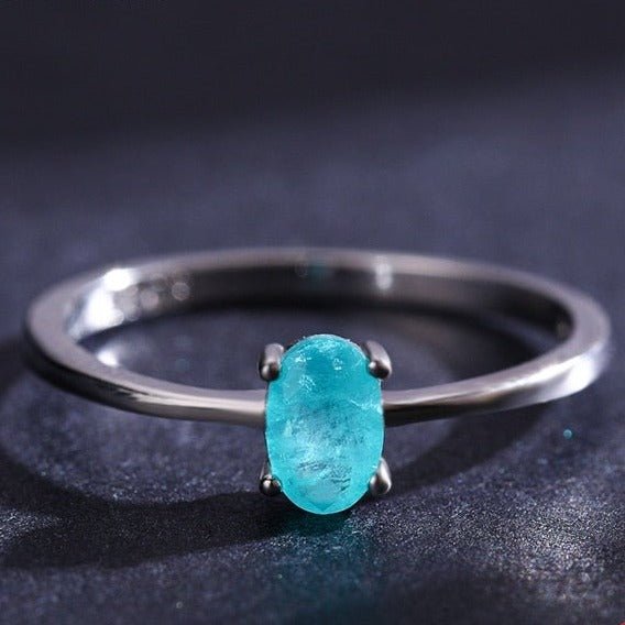 Anel Prata Pedra Oval Turmalina Paraíba