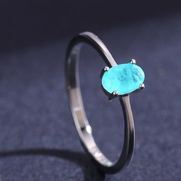 Anel Prata Pedra Oval Turmalina Paraíba