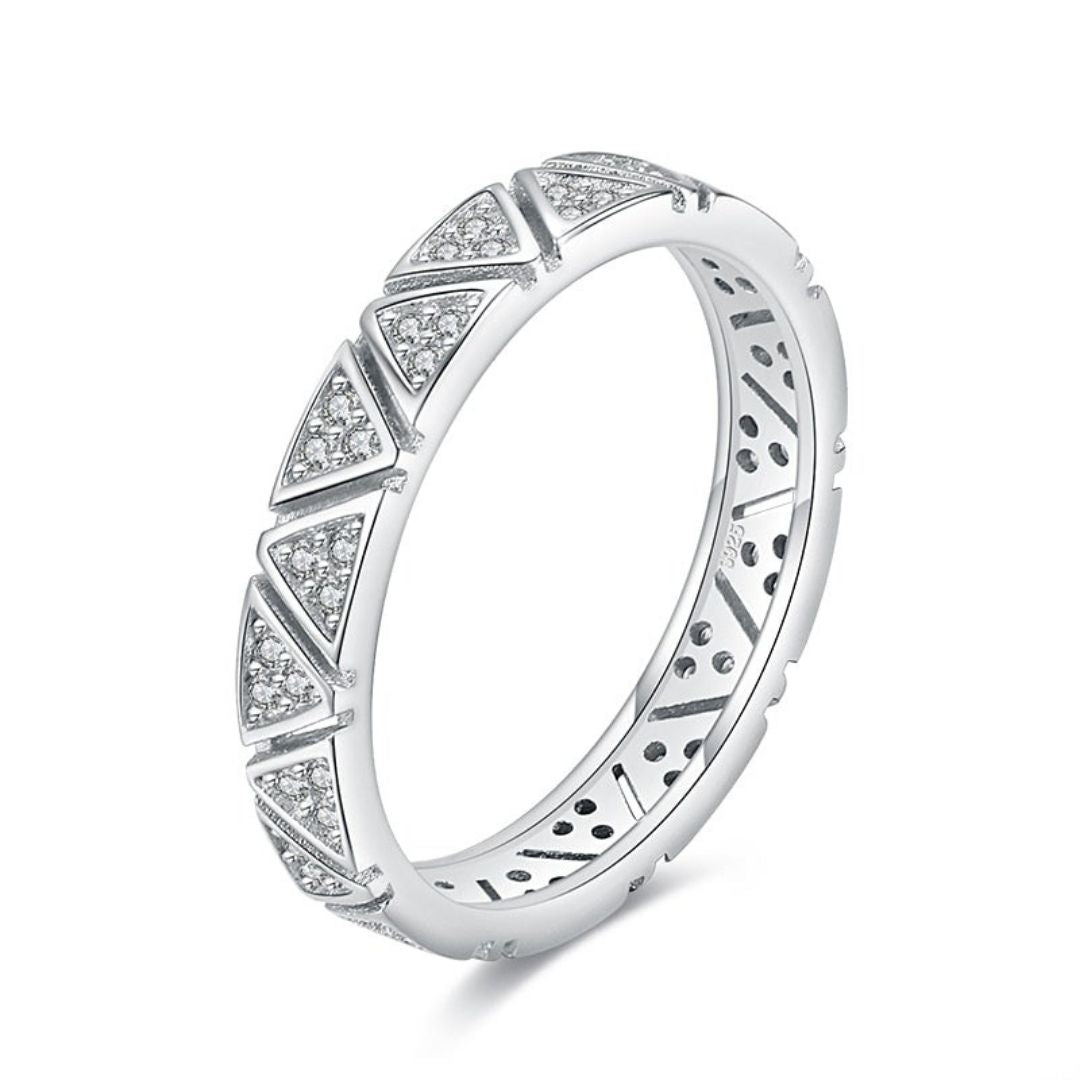 Anel Prata Triângulos em Zircônia