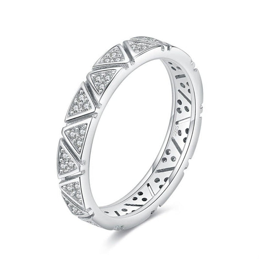 Anel Prata Triângulos em Zircônia