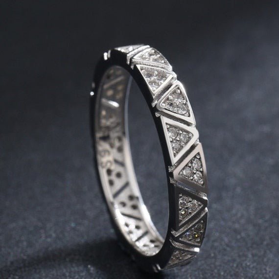 Anel Prata Triângulos em Zircônia