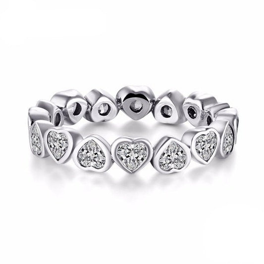 Anel Sequência de Corações Prata