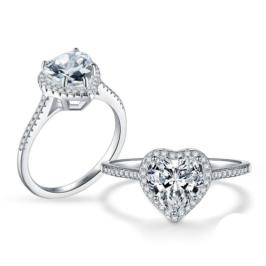 Anel Solitário de Coração Prata