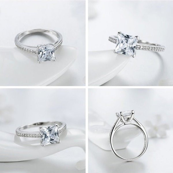 Anel Solitário de Noivado Prata com Diamante de Zircônia