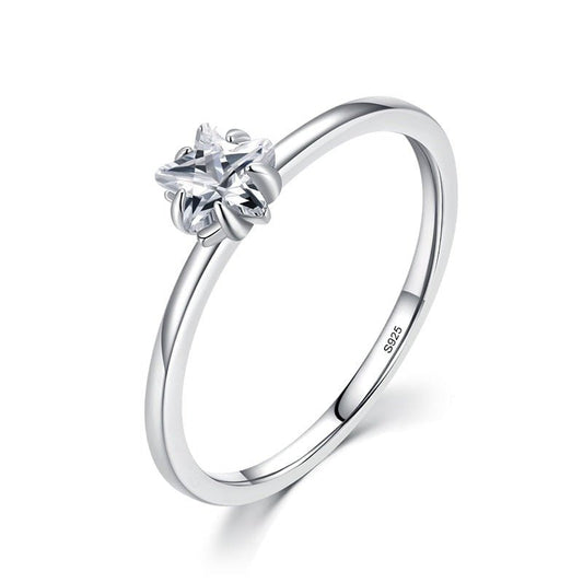 Anel Solitário Estrela de Zircônia Prata