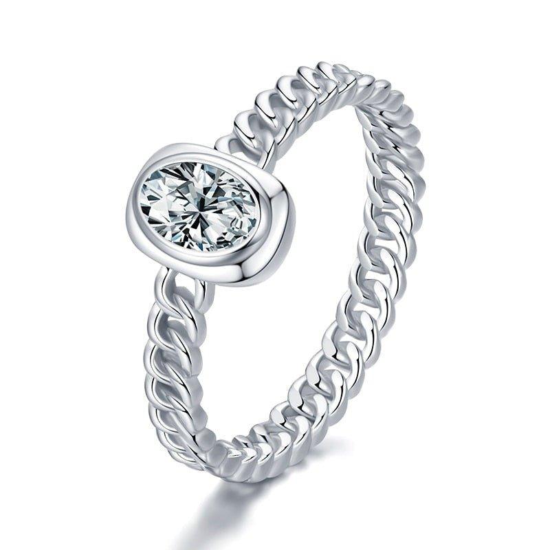 Anel Solitário Oval Trançado Prata