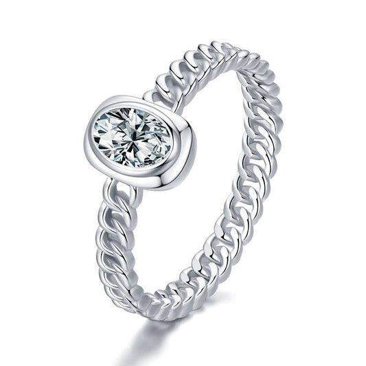 Anel Solitário Oval Trançado Prata