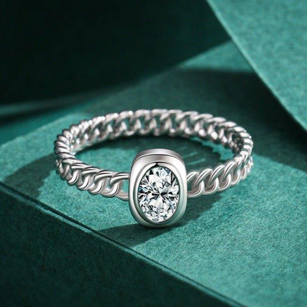 Anel Solitário Oval Trançado Prata