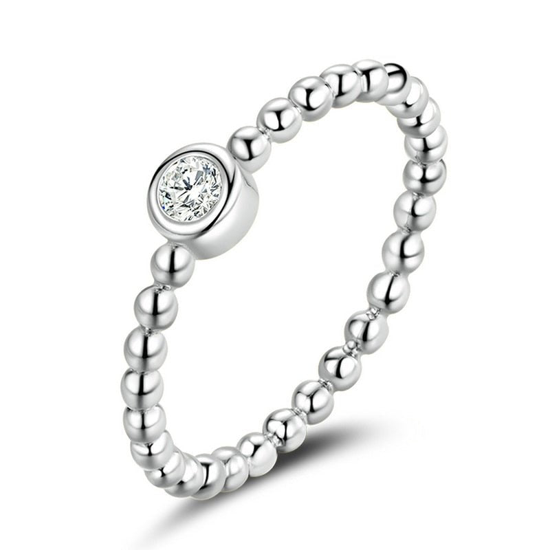 Anel Solitário Ponto de Luz e Bolinhas Prata