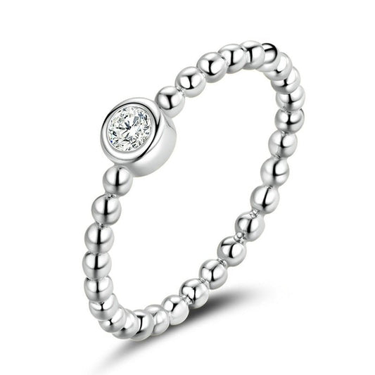 Anel Solitário Ponto de Luz e Bolinhas Prata