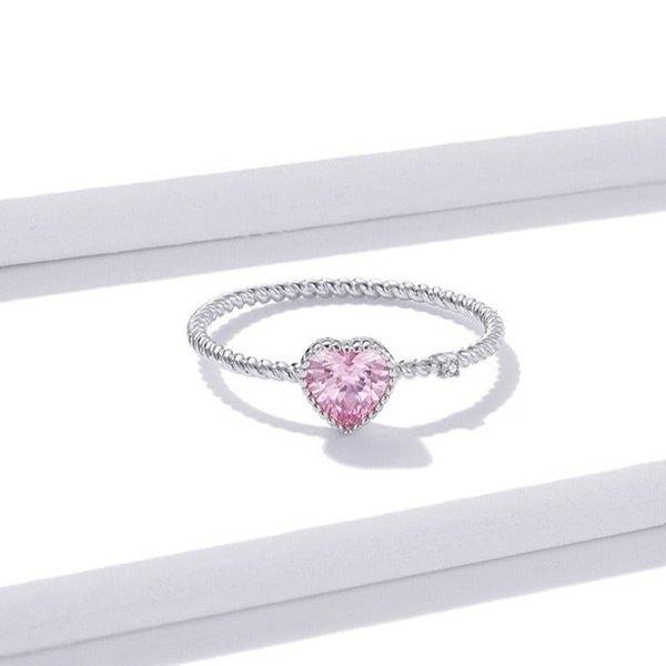 Anel Solitário Prata com Zircônia Rosa