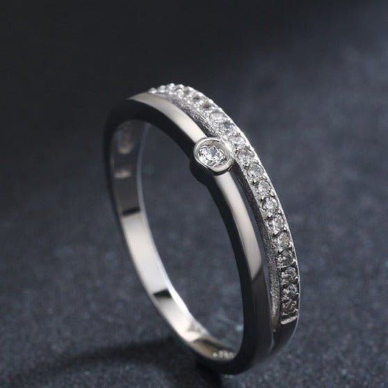 Anel Solitário Prata Duplo com Cravejados de Zircônia