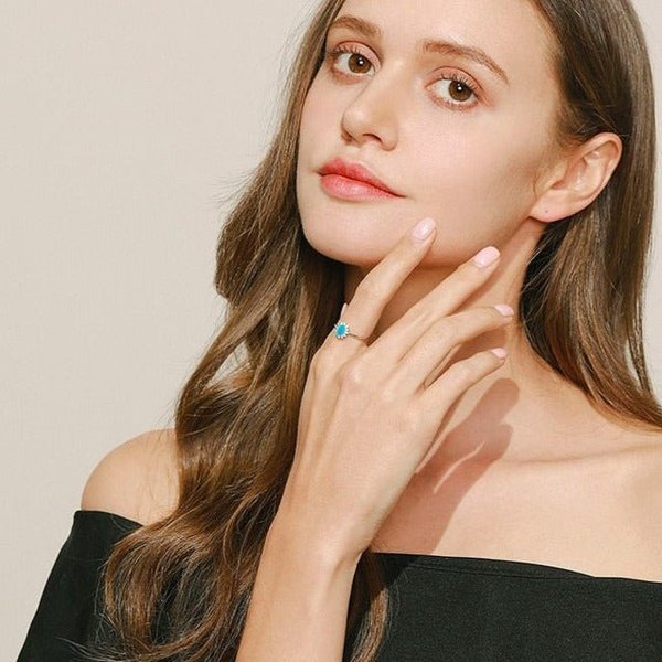 Anel Prata Solitário Turquesa