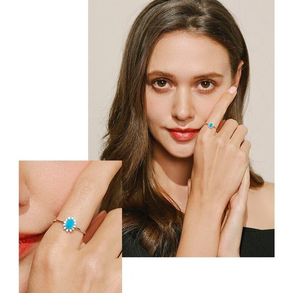 Anel Prata Solitário Turquesa