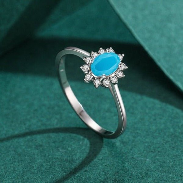 Anel Prata Solitário Turquesa