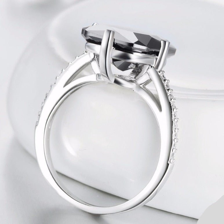 Anel Solitário Zircônia Preta Prata