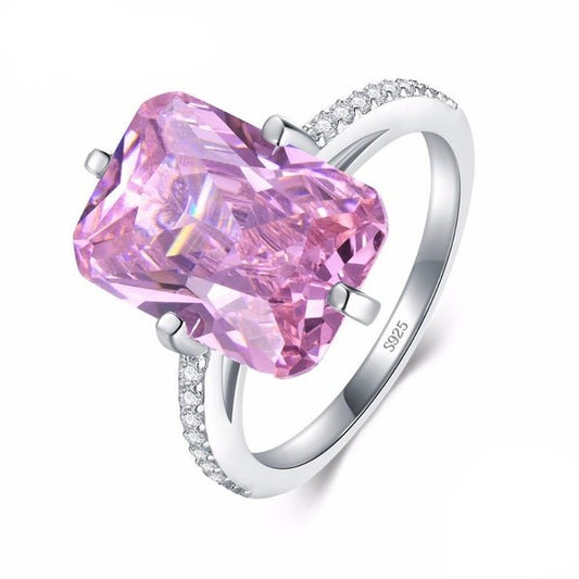 Anel Solitário Zircônia Rosa Prata