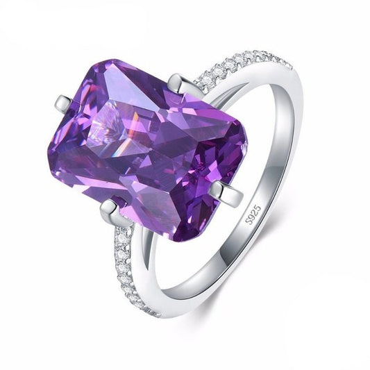 Anel Solitário Zircônia Violeta Prata