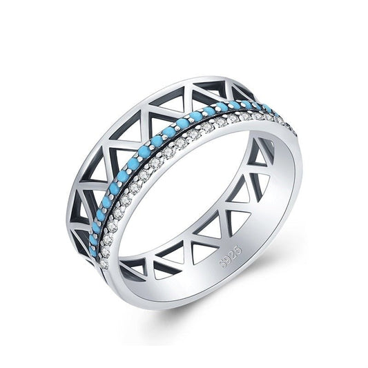 Anel Turquesa e Zircônia Vintage Prata
