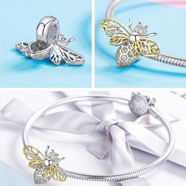 Berloque Abelha de Cristal Prata