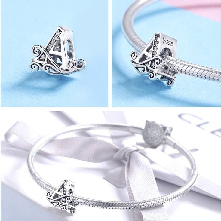 Berloque Charm Letra Inicial Vintage Prata