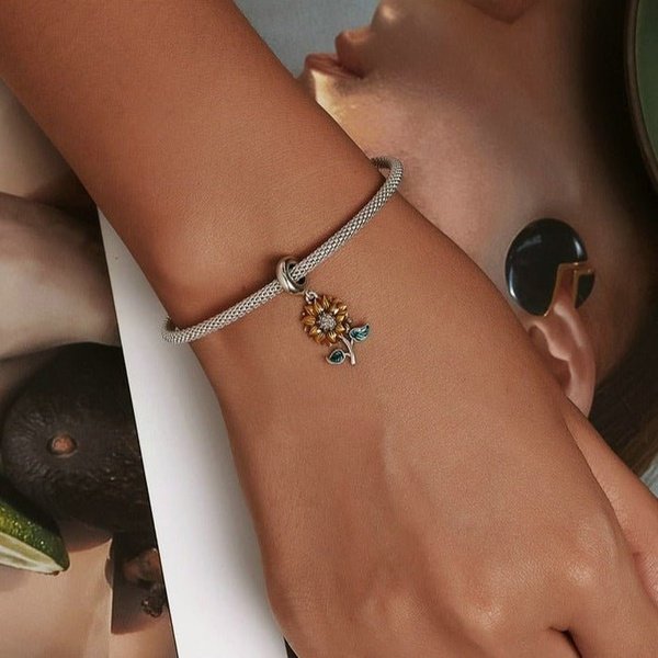 Berloque Charm Sunflower Prata