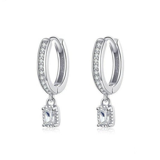 Brinco Argola com Pingente Quadrado de Zircônia Prata