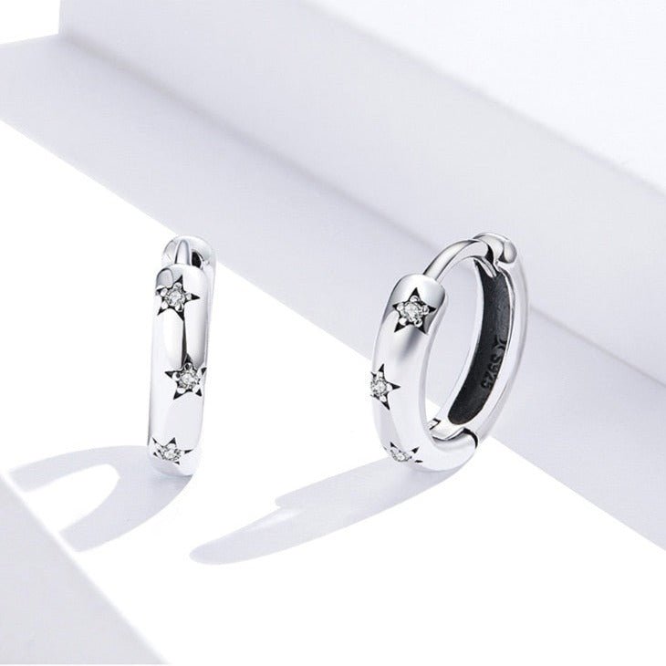 Brinco Argola Estrelas Cravejadas Prata