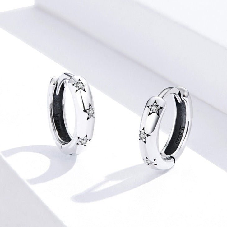 Brinco Argola Estrelas Cravejadas Prata