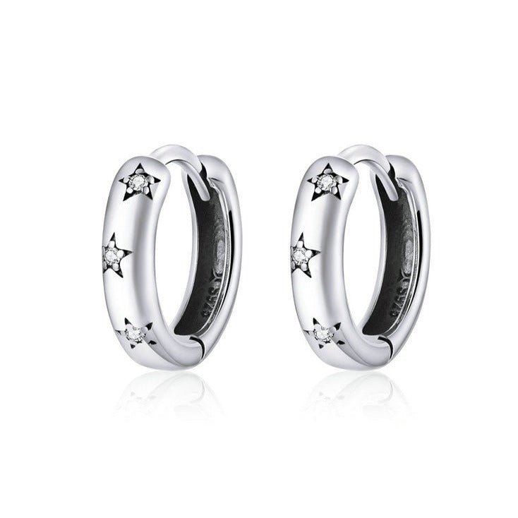 Brinco Argola Estrelas Cravejadas Prata