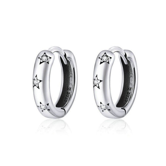 Brinco Argola Estrelas Cravejadas Prata