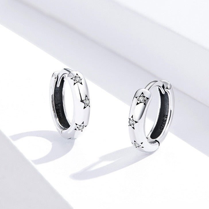 Brinco Argola Estrelas Cravejadas Prata